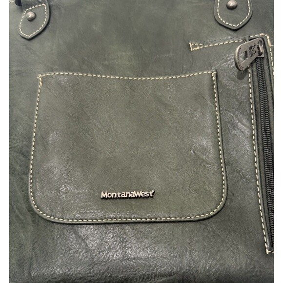 Montana West Southwestern Faux Leather Studded Whipstitch Purse Tote Green - Picture 3 of 6